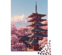 Cherry Blossom Five-Storied Pagoda Wooden Jigsaw Puzzle 1000 Piece Adults Fun Stress Relief Toy Home Decoration Education Game Toy Intellectual Game Challenge Educational 1000pcs (75x50cm)