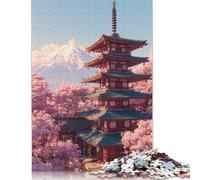 Cherry Blossom Five-Storied Pagoda Wooden Jigsaw Puzzle for Adults Fun 300 Pieces Toy Intellectual Game Education Game Stress Relief Toy Decoration Challenge Educational 300pcs (40x28cm)