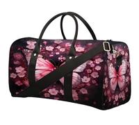Cherry Blossom Floral Butterfly Sports Tote Gym Bag for Men & Women, Water Resistant Foldable Travel Duffel Bag, Lightweight Carry-On Weekender Overnight Bag for Workout Hospital
