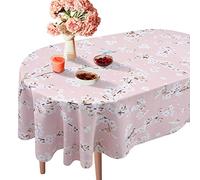 Cherry Blossom Floral Oval Tablecloth 60 x 84, Pink White Floral Spring Tablecloth Table Cover, Bird Table Cloths for Parties, Kitchen Dining Table, Polyester Fabric Flower Tablecloth, Floral Decor