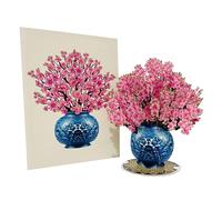Cherry Blossom Flower Pot Bouquet 3D Pop Up Card, with Detachable Paper Flower Bouquet, Gift for Birthday, Anniversary, Thank You, All Occasion - Includes Note