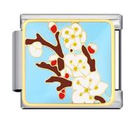 Cherry Blossom Flower Tree Silver Italian 9mm Link Stainless Steel Bracelet Charm Compatible With Nomination 9mm Bracelet