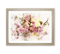 Cherry Blossom Flowers Watercolour Modern Framed Print | A2 Oak Framed Wall Art | Ready to Hang | Modern Floral Picture | Living Room Bedroom Lounge Office