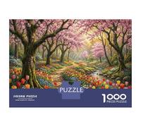 Cherry Blossom Forest Jigsaw Puzzle for Game 1000 Pieces Spring Stream Path Anxiety Relief Secret Santa Small Gift Idea for Couples 38x26cm/1000pcs