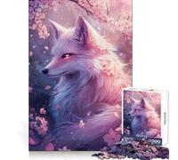 Cherry Blossom Fox Jigsaw Puzzles 1000 Pieces Clear Thinking Calm Downtime Precise Edges Chic Xmas Gift (38x52cm)