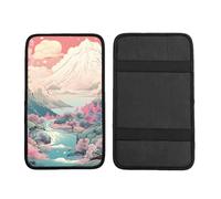 Cherry Blossom Fuji Car Armrest Cushion Mount Fuji Waterproof Auto Center Console Pad Car Armrest Seat Box Cover Protector Universal Fit for Most Vehicle SUV