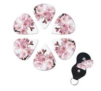 Cherry Blossom Guitar Picks 6 Pack 3 Different Thickness Celluloid Guitar Plectrums with Guitar Pick Holder Personalized Guitar Pick for Acoustic Guitar, Electric Guitar, Bass, Ukulele