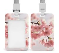 Cherry Blossom ID Badge Holder with Lanyard - Hard Plastic ID Card Holder Waterproof Name Tag Holders, Heavy Duty Badge Reel Vertical Card Protector for Office Nurse Teacher