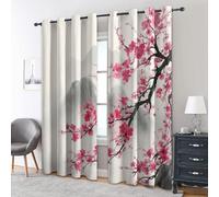 Cherry Blossom Ink Painting Curtains for Living Room, Bedroom, Japanese Floral Blackout Curtains 46 x 54, Patterned Drapes 54 inch Drop, Thermal Insulated Eyelet Window Treatments, 2 Panels U0