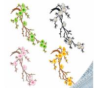 Cherry Blossom Iron On Patch, Large Flower Embroidered Floral Applique (Mixed 03)
