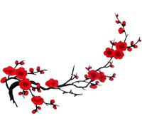 Cherry Blossom Iron Patch, Iron on Blossom Plum Applique Patch Embroidery Flower Vines, Applique DIY Trim for Jeans, Jackets, Backpacks, Sewing Repair Decoration (Red (Black Twig))