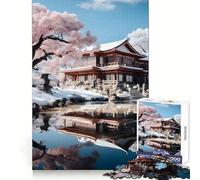 Cherry Blossom Japan House Teenagers 1000 Piece Jigsaw Puzzle Strategic Think Easy Relaxation Precise Fit Festive Gift (38x26cm)