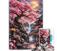 Cherry Blossom Japanese Garden Sunset Jigsaw Puzzle for Adults, 1000 Pieces | A hands-on home pastime - a simple way to organise the image during indoor leisure.