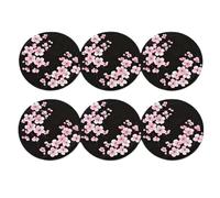 Cherry Blossom Japanese Sakura Floral Print Coaster, Black and Pink | Set of 6