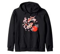 Cherry Blossom Koi Carp Fish Japanese Sakura Graphic Art Zip Hoodie
