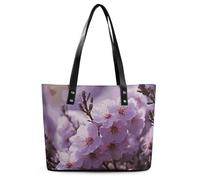 Cherry Blossom Leather Tote Bag for Women Work Shoulder Purses with Zipper Waterproof Large Computer Shoulder Bag Fashion Ladies Shoulder Handbag Reusable Shopping Bags