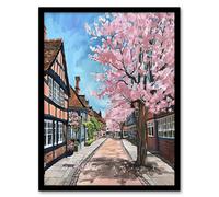 Cherry Blossom Lymm Village Cheshire Painting Framed Art Print Artery8 Multi W12 inch x H16 inch