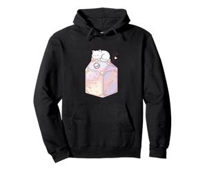 Cherry Blossom Milk Cat Japanese Kawaii Anime Aesthetic Pullover Hoodie