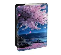 Cherry Blossom Moon Printed Passport Holder,Travel Pu Leather Passport Cover Case Organiser for Men Women,6.5 Inch