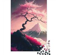 Cherry Blossom Mountain 1000 Piece Thick Cardboard Twisted Cherry Tree & Mt Fuji Puzzle for Lovers Precision-cut Screen-free Activity Gift for Family 70x50cm/1000pcs