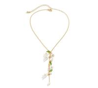 Cherry Blossom Necklace for Women Dainty Lily of the Valley Choker Necklace Pink Lily Flower Pendant Necklace Leaf White Flora Pearl Necklace Wedding Jewelry Present, M, Metal, No Gemstone