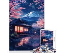 Cherry Blossom Night at Mount Fuji 1000 Piece Jigsaw Puzzles- Gifts for Women Men Analysis And Logic Home Decoration Toys for And from 14 Years And over size 38x52cm