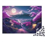 Cherry Blossom Night Scene Jigsaw Puzzles for Adults 1000 PieceMoonlit Sakura Scene Puzzles for Adults, Family Puzzle Game Birthday Gifts.Challenge High Difficulty Charming Streets Scene Challenging