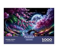 Cherry Blossom Night View 1000 Piece Jigsaw Puzzle Paper for Adults Moon Bridge Relaxing Game Home Decoration 70x50cm/1000pcs