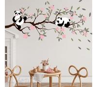 Cherry Blossom Panda Wall Decals - Nursery Wall Art Stickers for Baby Room, Kids Bedroom & Living Room Decor