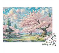 Cherry Blossom Paperboard Cherry Blossom Tree with Japanese Pavilion Classic Jigsaw Puzzle Interactive Boredom Buster 70x50cm/1000pcs