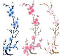 Cherry Blossom Patches Iron on, Embroidery Flower Iron on Patches, Cherry Blossom Patches for Backpack Shirts Bags Appliques DIY Trim-3pcs