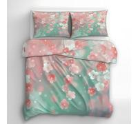 Cherry Blossom Pattern 3D Printing Single Size Bedding Set Premium Ultra Soft Microfiber Watercolor Painting Duvet Cover 135x200 and 2 Pillow Cases, with Zipper Closure for Teenage in Bedroom A1550