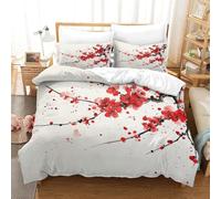 Cherry Blossom Pattern Duvet Cover King Sets 3D Printed Microfiber Simple Plants Bedding Set Ultra-Soft Quilt Cover 240 x 220 cm with Zipper Closure and 2 Pillowcases 50x75 cm a_1066