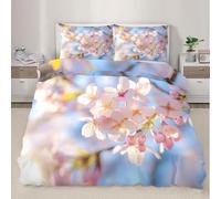 Cherry Blossom Pattern Super King Size Duvet Cover Set Spring Plants Bedding 260x220 3D Soft Comfort Microfiber Quilt Cover with Zipper Closure and 2 Pillowcases for Teens and Adults A.3043