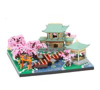 Cherry Blossom Pavilion Micro Mini Building Block Sets Toy for Adults，Japanese Bonsai Tree House Courtyard Architecture Model Gifts for Kids 14+（3501 Pieces）