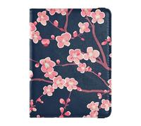 Cherry Blossom Peach Blue Leather Passport Holders Travel Documents Organizer Protector Ultra Slim