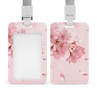 Cherry Blossom Petals Badge Holder with Lanyards Retractable Vertical Plastic Id Badge Holder Name Key Card Holders Case for Teacher Nurse Doctor Office Gift for Coworkers