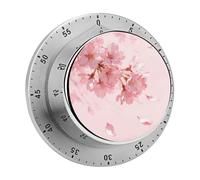 Cherry Blossom Petals Kitchen Timer 60 Minute Visual Wind Up Timers Indoor Mechanical Timers with Magnetic Base Stainless Steel Timer for Home Cooking Time Management Tool