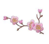 Cherry Blossom - Pink Flowers - Brown Stem - Left - Embroidered Iron on Patch
