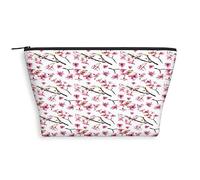 Cherry Blossom Print,Cosmetic Bag for Women,Watercolor Oriental Pattern,Roomy Makeup Bags Travel Water Resistant Toiletry Bag Accessories Organizer,Pink Green