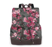 Cherry Blossom Print Leather Women's Backpack Travel Bag Ladies Versatile Small Backpack Business Leisure,One Size