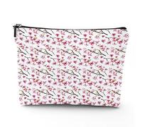Cherry Blossom Print,Travel Bag Makeup Case Cosmetic Bag,Watercolor Oriental Pattern,Linen Makeup Bag Great Gift for Travel,Pink Green,7x9in