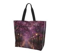 Cherry Blossom Rain Print Large Women Tote Bag,Stylish Waterproof Ladies Shoulder Bag, Folding Beach Travel Bag for Work,Shopping