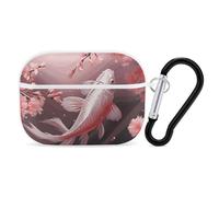 Cherry Blossom Red Carp Case Cover with Keychain Shockproof Hard Shell Protective Case for 2nd/1st Generation Case for Women Men Bluetooth Earbuds Case