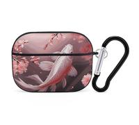 Cherry Blossom Red Carp Case Cover with Keychain Shockproof Hard Shell Protective Case for 2nd/1st Generation Case for Women Men Bluetooth Earbuds Case