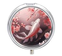 Cherry Blossom Red Carp Pill Box-3 Compartment Small Pill Case Travel Pill Box for Purse & Pocket Portable Daily Pill Organizer to Hold Supplements Vitamins