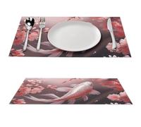 Cherry Blossom Red Carp Placemat, 4 PCS PVC Placemats Washable Non-Slip Place Mats for Dining Table, Wipeable Table Mat for Party Kitchen Dining Decor