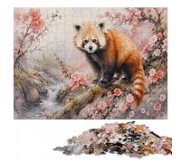 Cherry Blossom Red Panda Poster, picture, met Jigsaw Puzzle, 500 Pieces | Present for puzzle enthusiasts with indoor weekend activity alone or together.