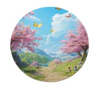 Cherry Blossom Round Area Rug 120cm Machine Washable Spring Sky Landscape Carpet Low-Pile Flannel Rug Non-Slip Pink Sakura Floor Mat for Bedroom Living Room Modern Home Decor