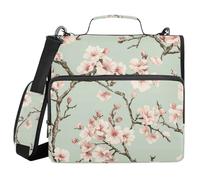 Cherry Blossom Sage Green Flower 1.5-Inch 3-Ringing Zipper Binder with Shoulder Strap & Handle Includes Zip Pocket Portfolio Binder for Middle Student